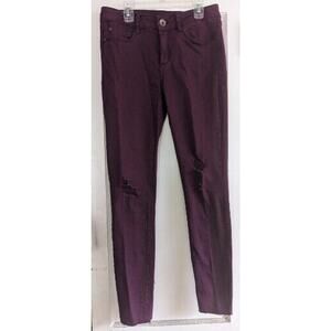 Y2K Harper Super Skinny Jean 27 Purple Distressed Mid Rise Raw Hem Violet Denim